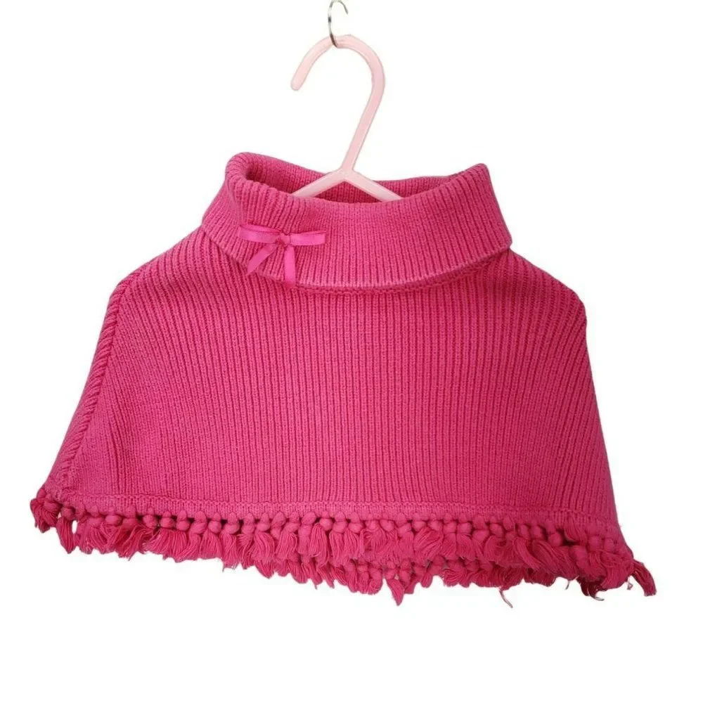 Gymboree 2004 Girls Pink Poncho Pom Pom Cover Sweater Size‎ 12 -18 Months